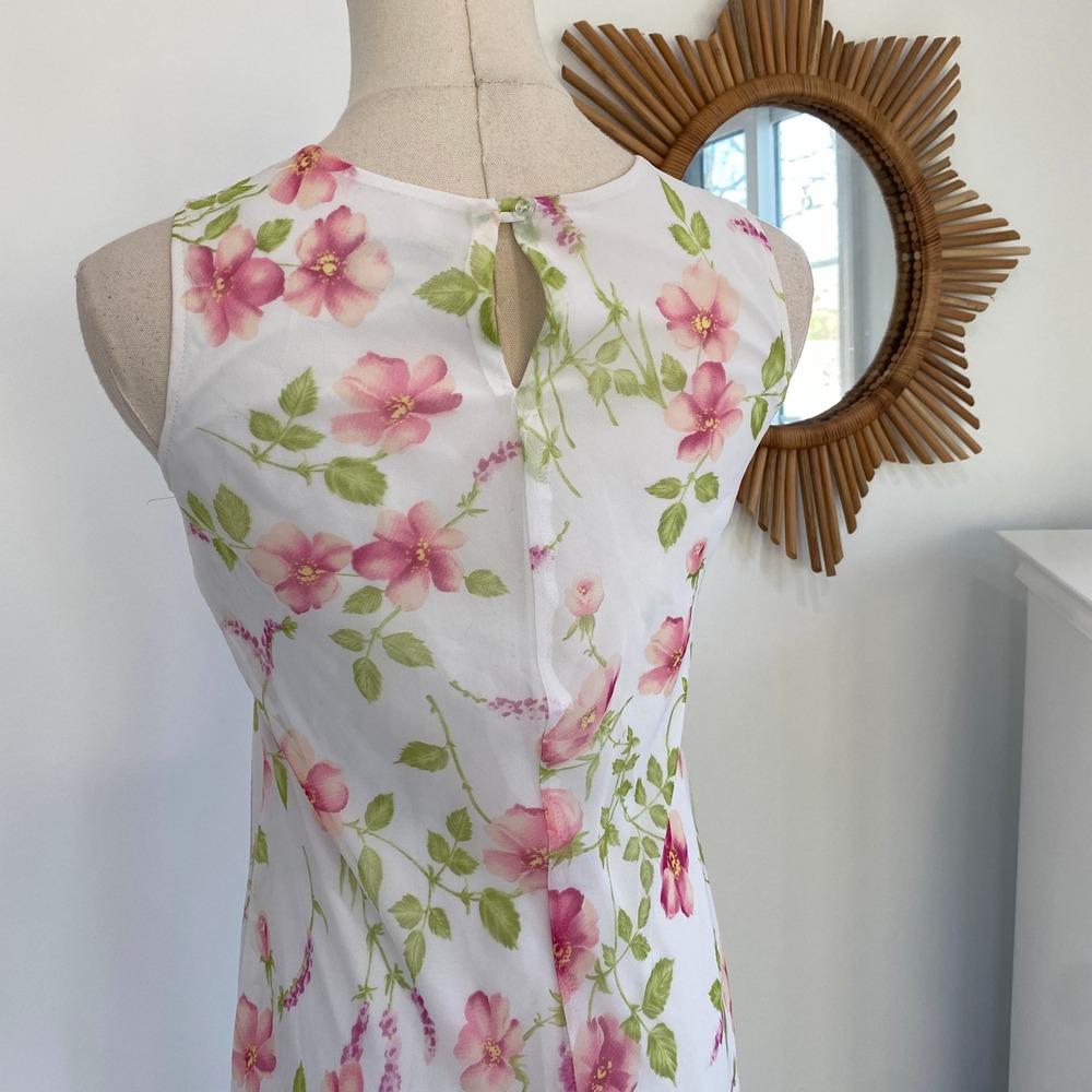 Vintage 90s My Michelle White Pink Floral Midi Dress Sheer Hem Coquette Y2K - Picture 6 of 12